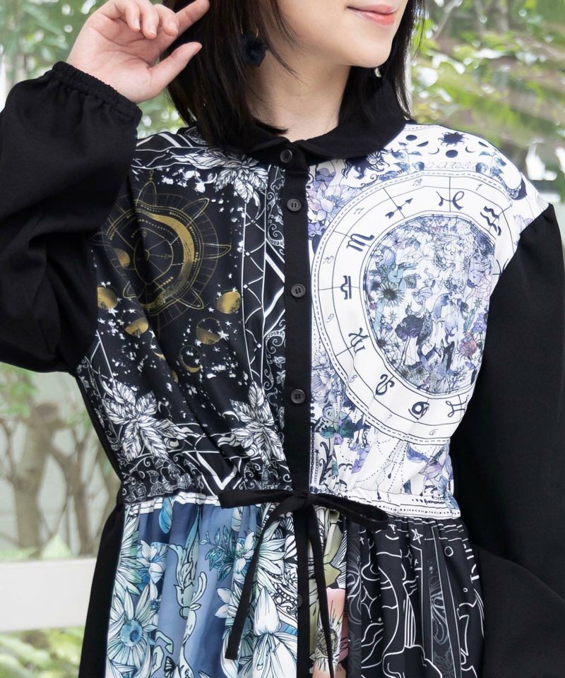 星×タロットコラージュ柄シャツワンピ-7