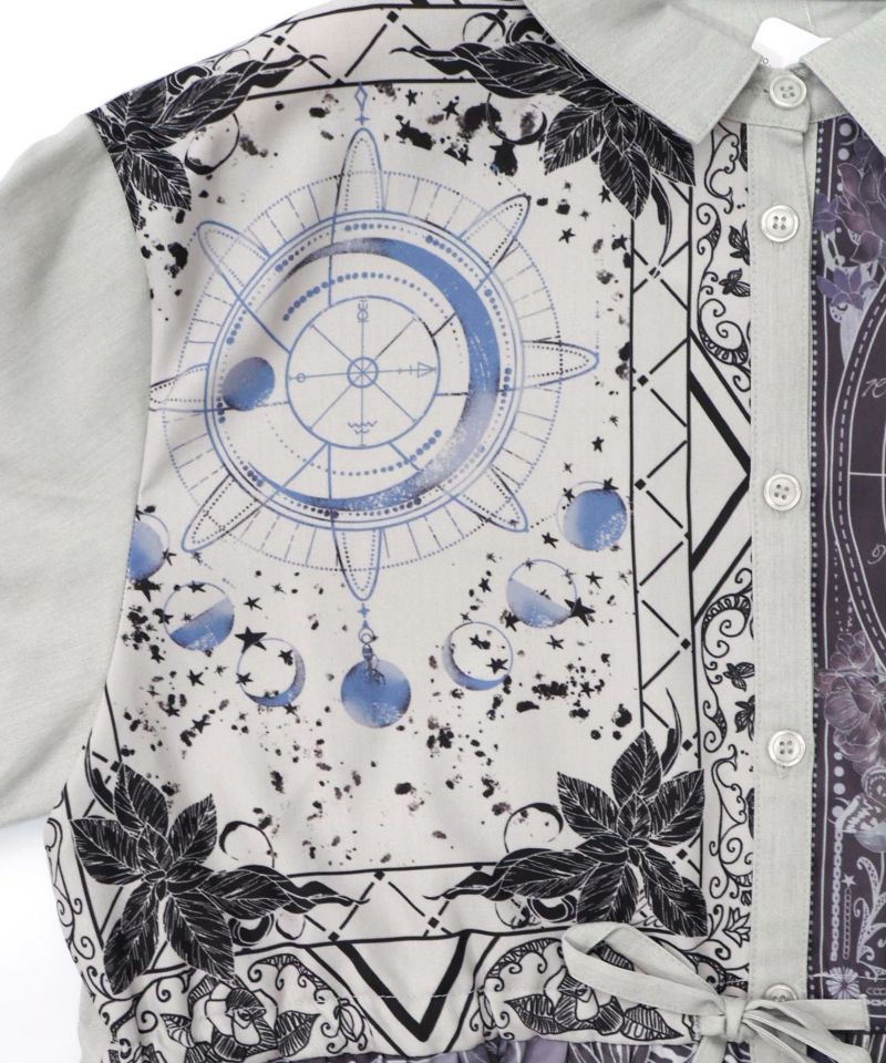 星×タロットコラージュ柄シャツワンピ-11