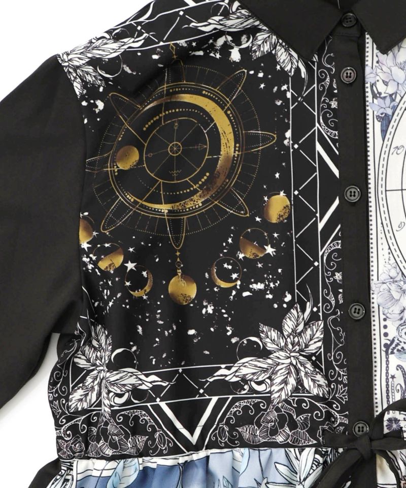 星×タロットコラージュ柄シャツワンピ-13