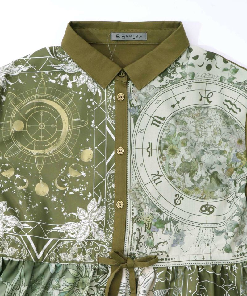 星×タロットコラージュ柄シャツワンピ-16