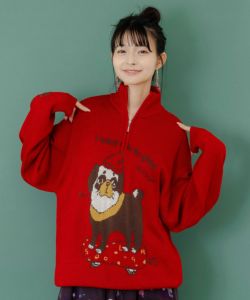 今だけお値下げ中　yori マリンドットパフポロニット 153685：かまって欲しいパグ ハイネックニットプルオーバーの通販-ScoLar