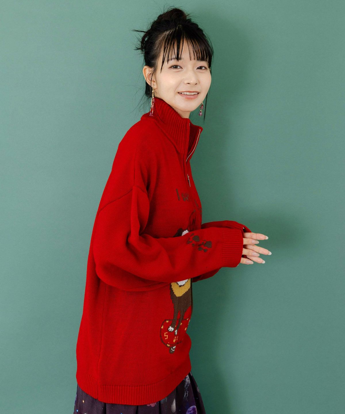 かまって欲しいパグ ハイネックニットプルオーバー-4