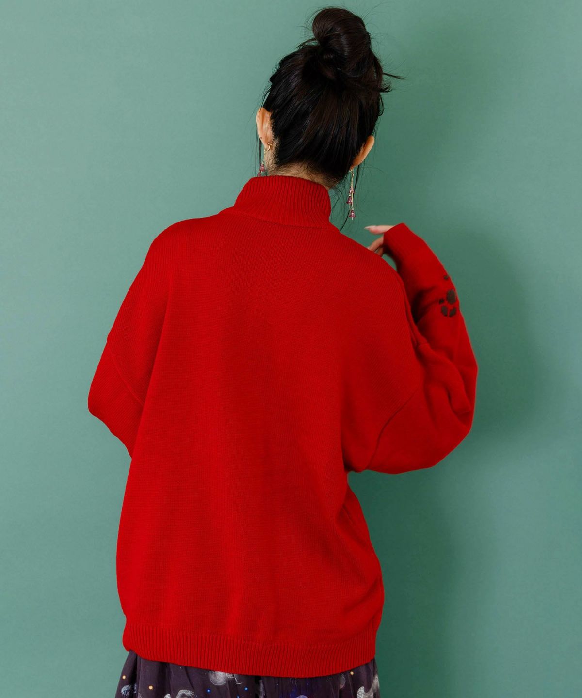 かまって欲しいパグ ハイネックニットプルオーバー-5