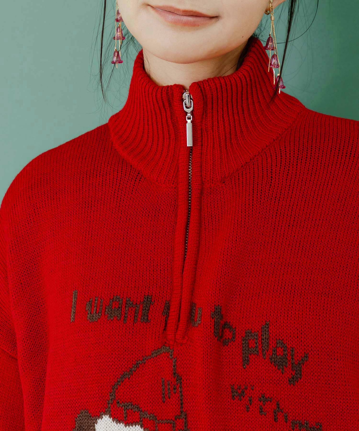 かまって欲しいパグ ハイネックニットプルオーバー-6