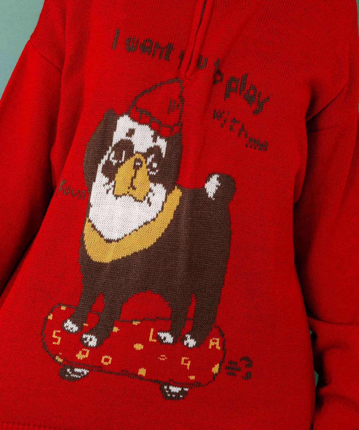 かまって欲しいパグ ハイネックニットプルオーバー-7