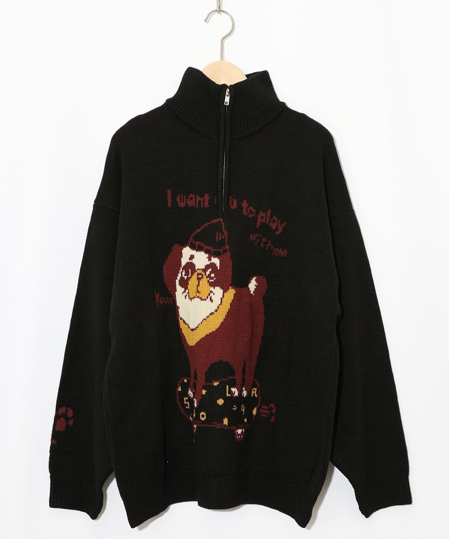 かまって欲しいパグ ハイネックニットプルオーバー-9