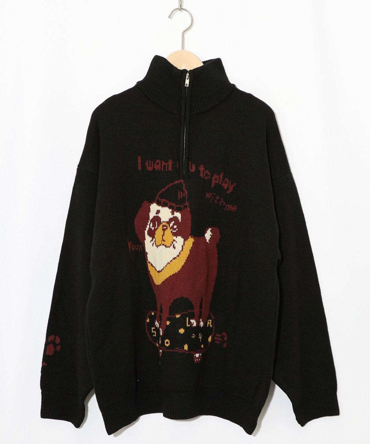 かまって欲しいパグ ハイネックニットプルオーバー-9