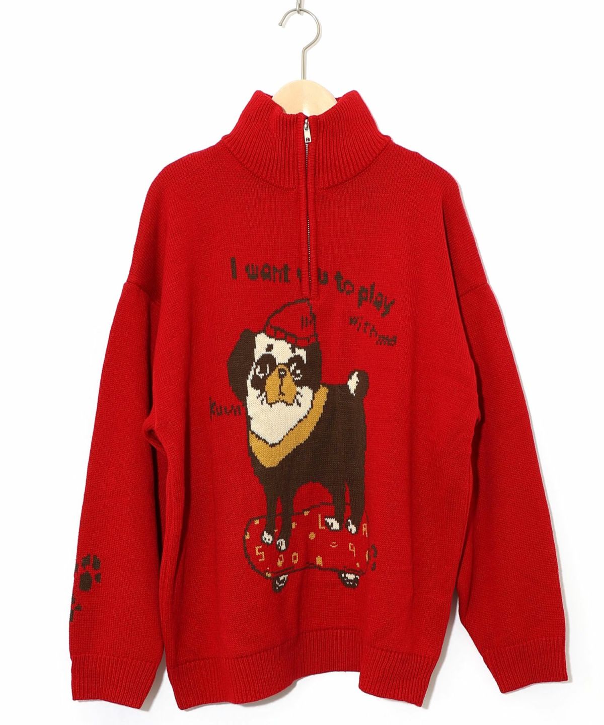 かまって欲しいパグ ハイネックニットプルオーバー-11