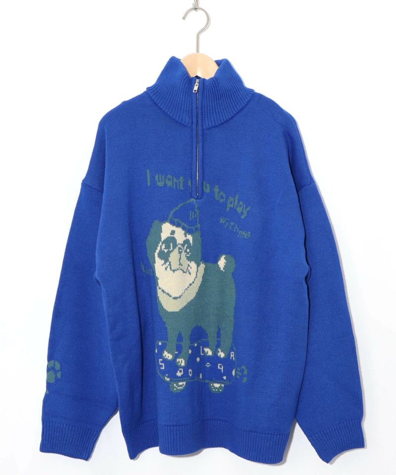 かまって欲しいパグ ハイネックニットプルオーバー-13