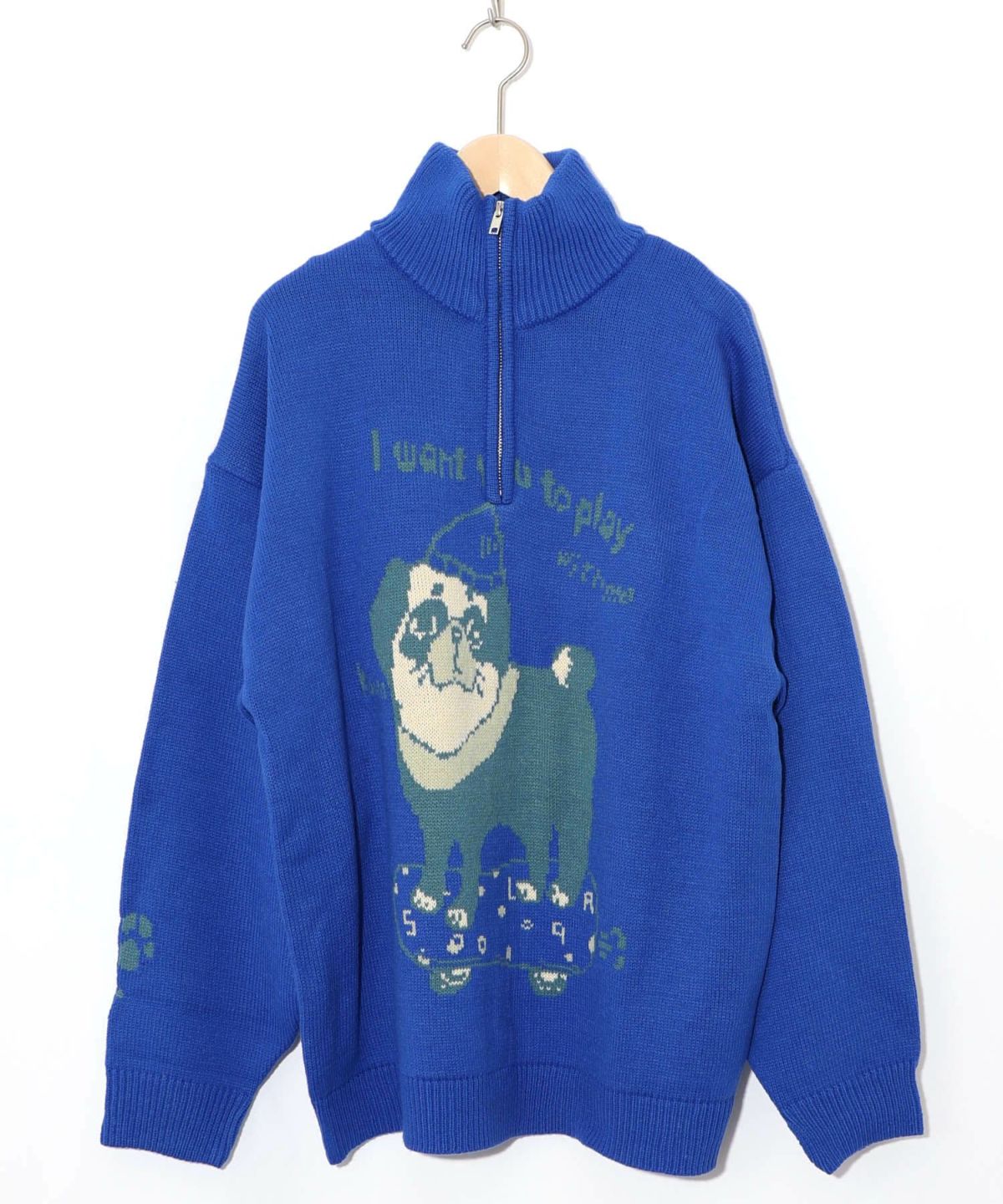 かまって欲しいパグ ハイネックニットプルオーバー-13