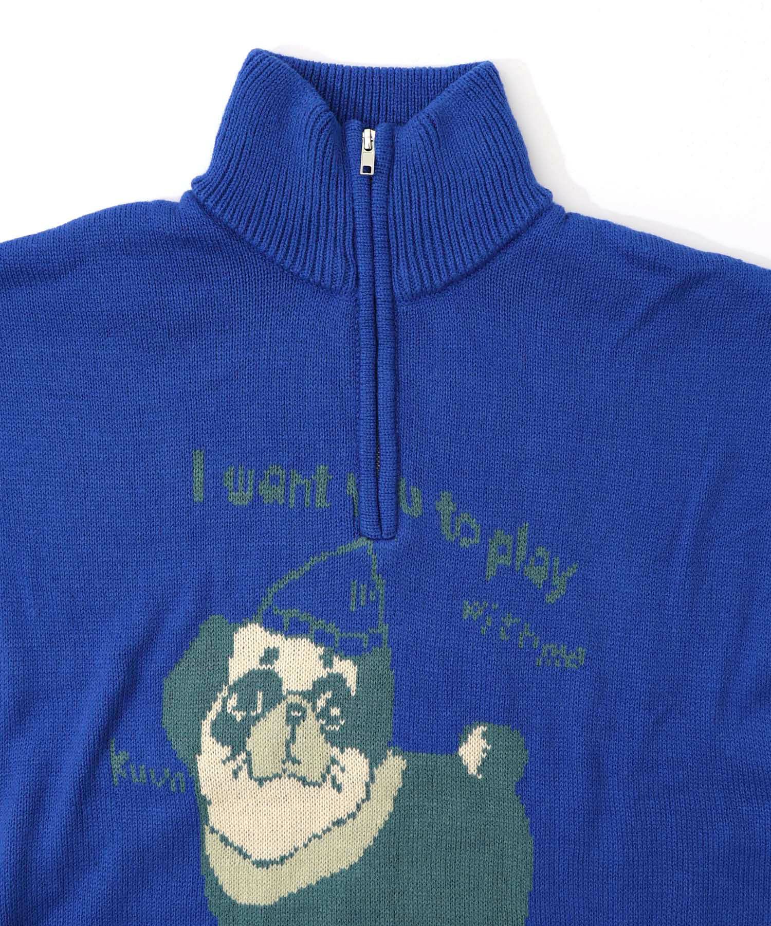 かまって欲しいパグ ハイネックニットプルオーバー-15