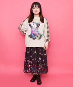 153684：ネコ怪獣とチェック柄 切替裏毛プルオーバーの通販-ScoLar