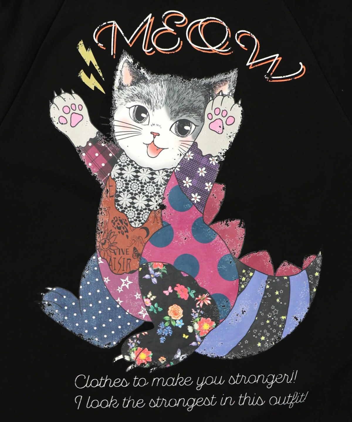 ネコ怪獣とチェック柄 切替裏毛プルオーバー-9