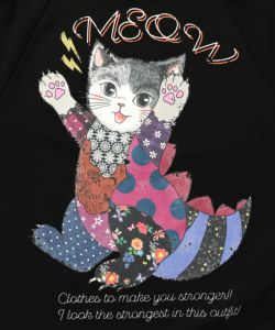 ネコ怪獣とチェック柄 切替裏毛プルオーバー-9