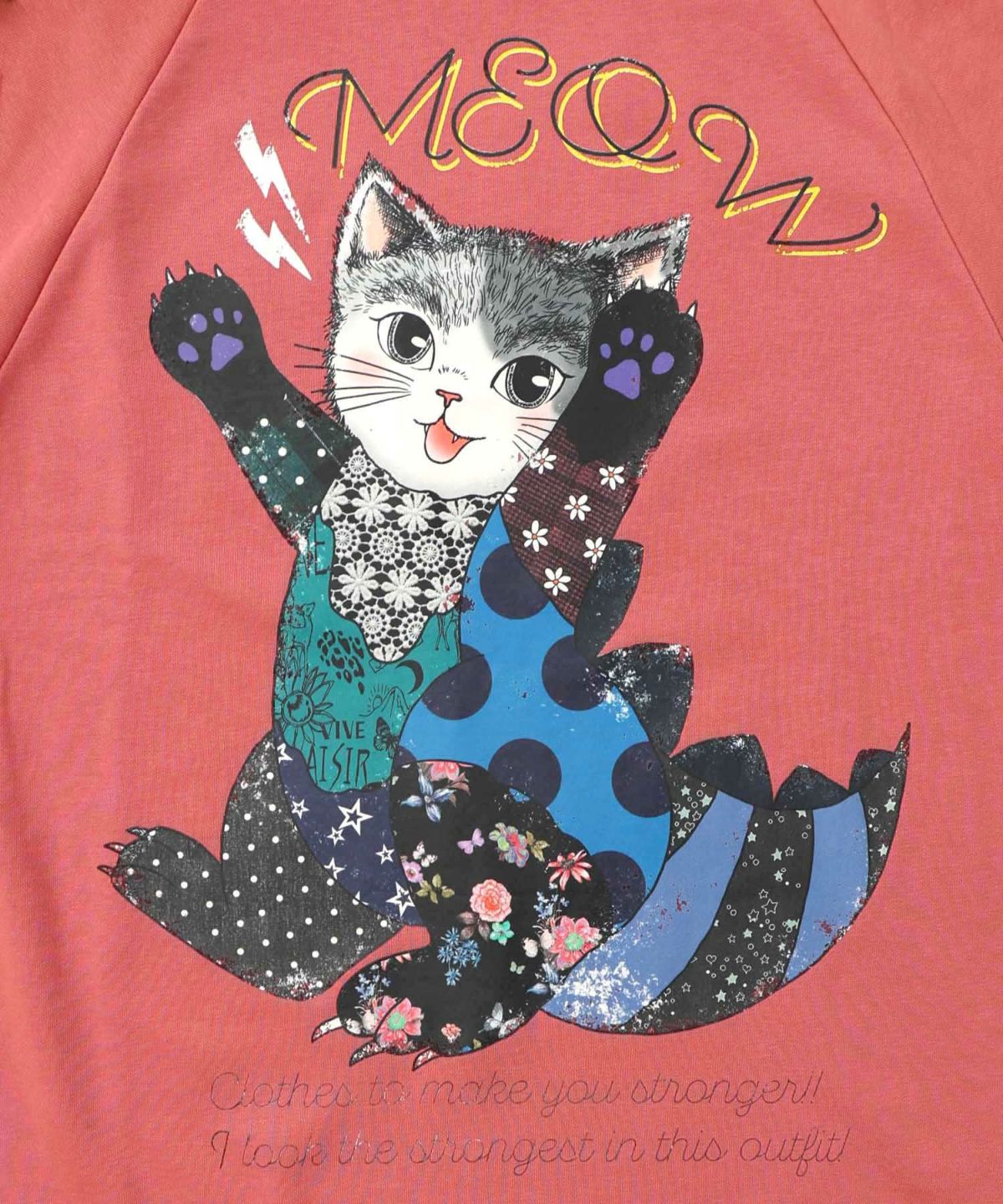 ネコ怪獣とチェック柄 切替裏毛プルオーバー-11