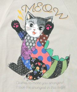 ネコ怪獣とチェック柄 切替裏毛プルオーバー-13