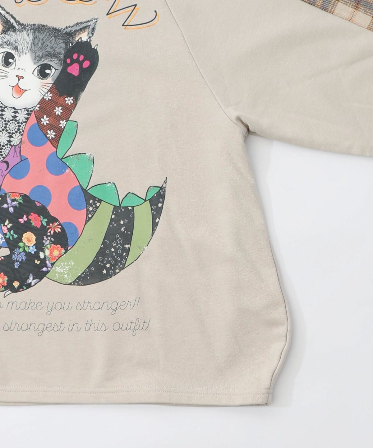 ネコ怪獣とチェック柄 切替裏毛プルオーバー-16