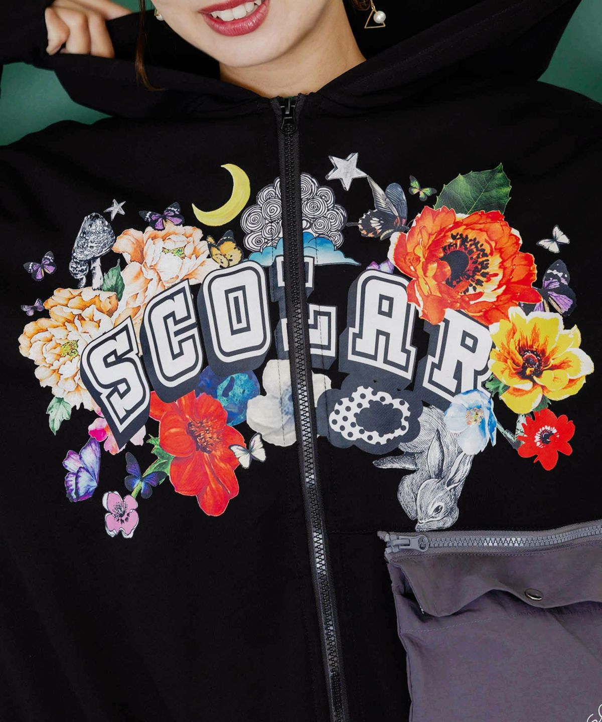 取り外し可能サコッシュ付き 花×ロゴパーカー-7