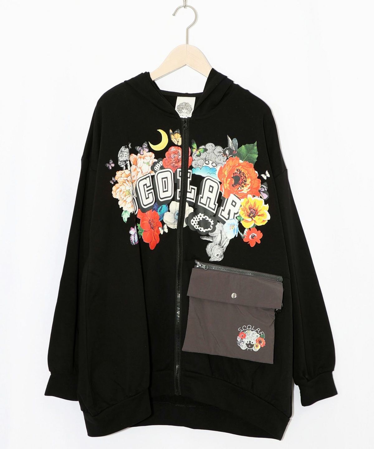 取り外し可能サコッシュ付き 花×ロゴパーカー-11
