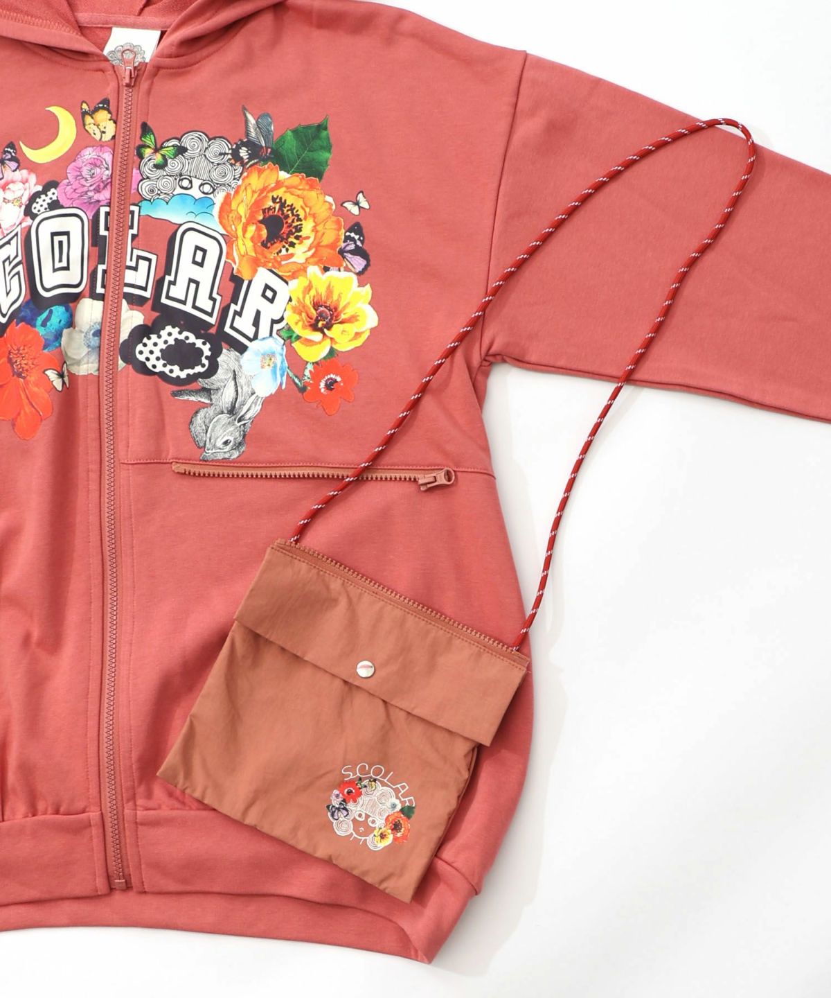 取り外し可能サコッシュ付き 花×ロゴパーカー-21