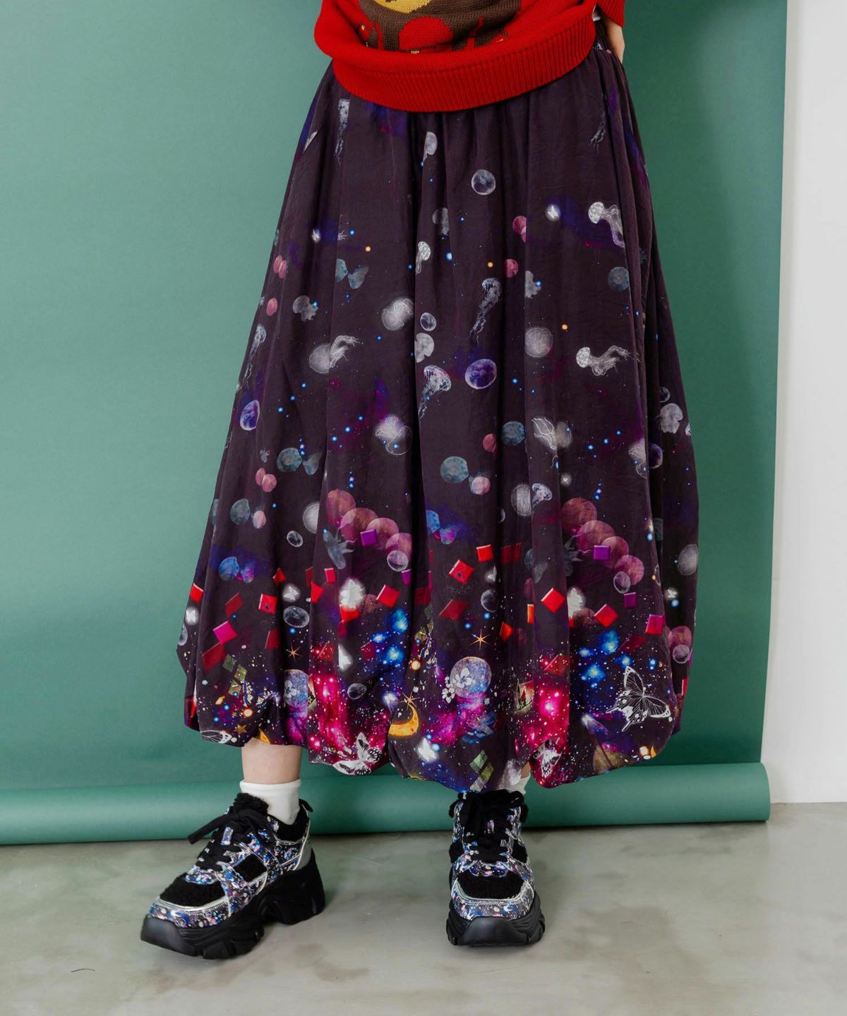 クラゲ宇宙orきのこ惑星 2柄展開バルーンスカート-1