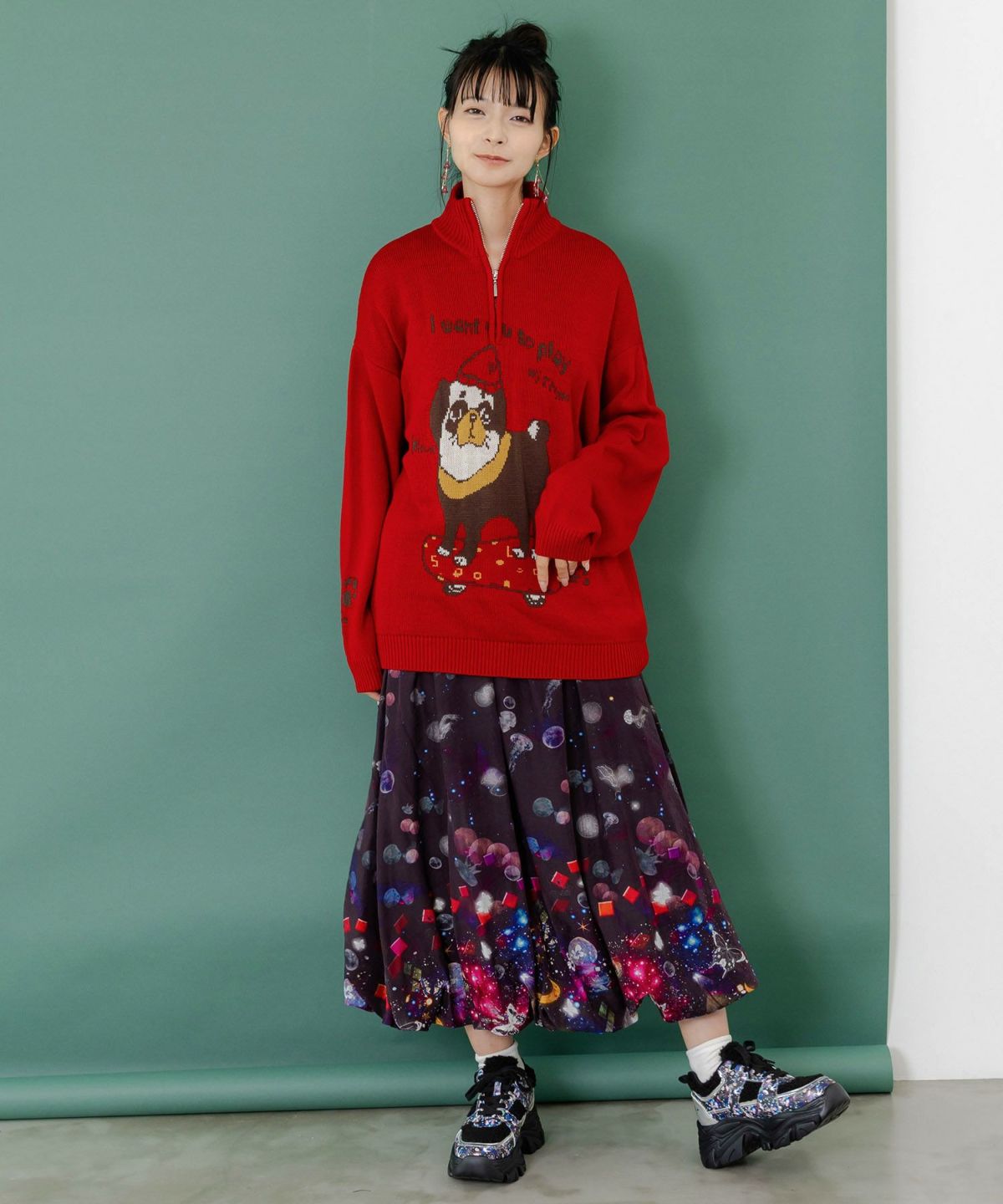 クラゲ宇宙orきのこ惑星 2柄展開バルーンスカート-2