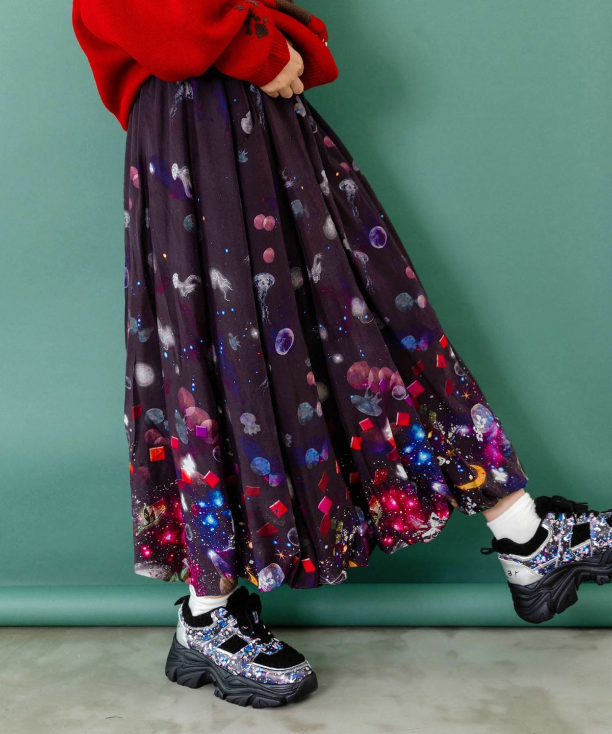 クラゲ宇宙orきのこ惑星 2柄展開バルーンスカート-3