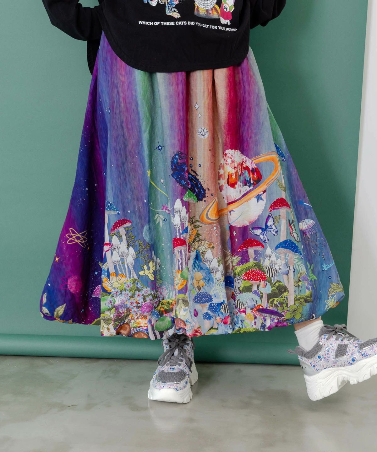 クラゲ宇宙orきのこ惑星 2柄展開バルーンスカート-7