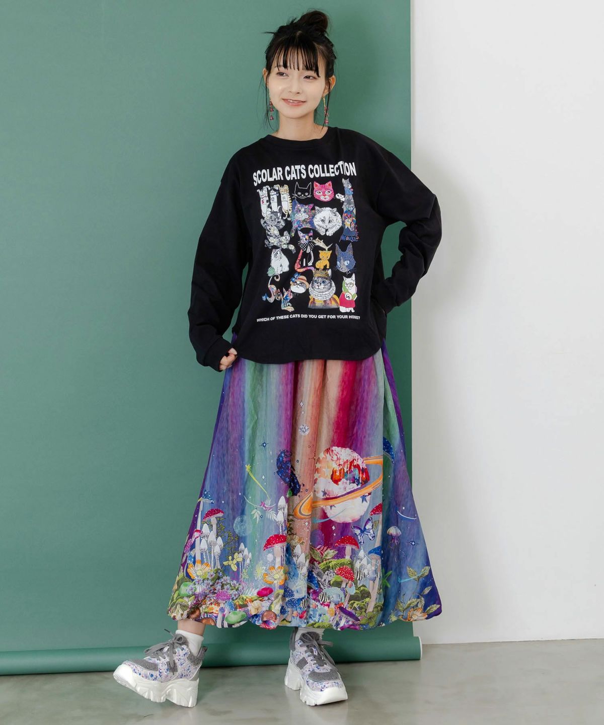 クラゲ宇宙orきのこ惑星 2柄展開バルーンスカート-8