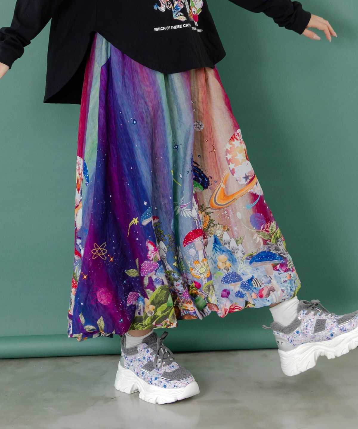 クラゲ宇宙orきのこ惑星 2柄展開バルーンスカート-9