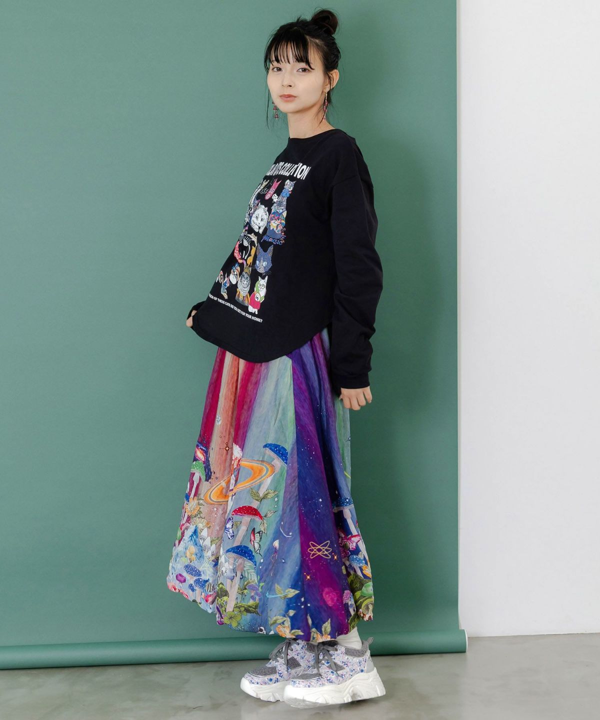 クラゲ宇宙orきのこ惑星 2柄展開バルーンスカート-11