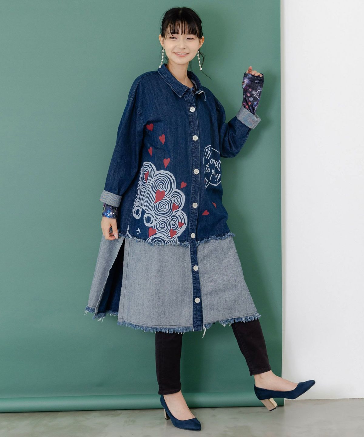 ひょっこりスカラーちゃん柄デニムシャツアウター-1