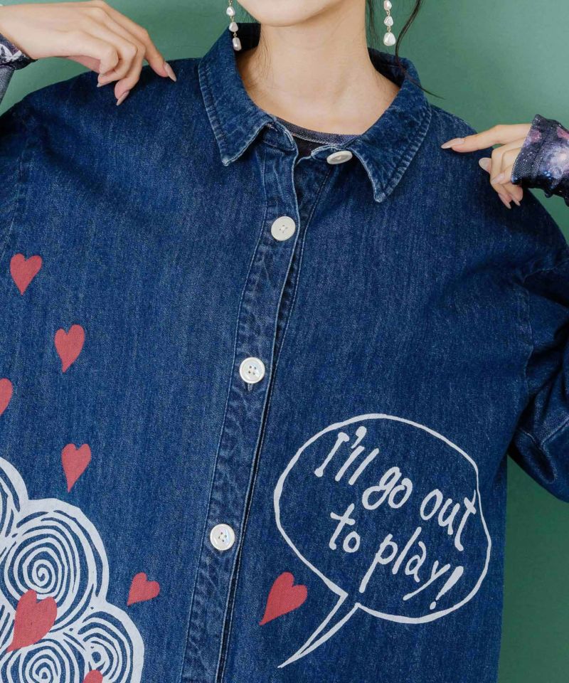 ひょっこりスカラーちゃん柄デニムシャツアウター-6