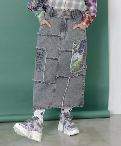 153652：レトロ異素材バイカラーワークスカートの通販-ScoLar