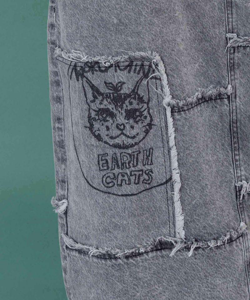花ネコのアシメフリンジ アップリケデニムスカート-8