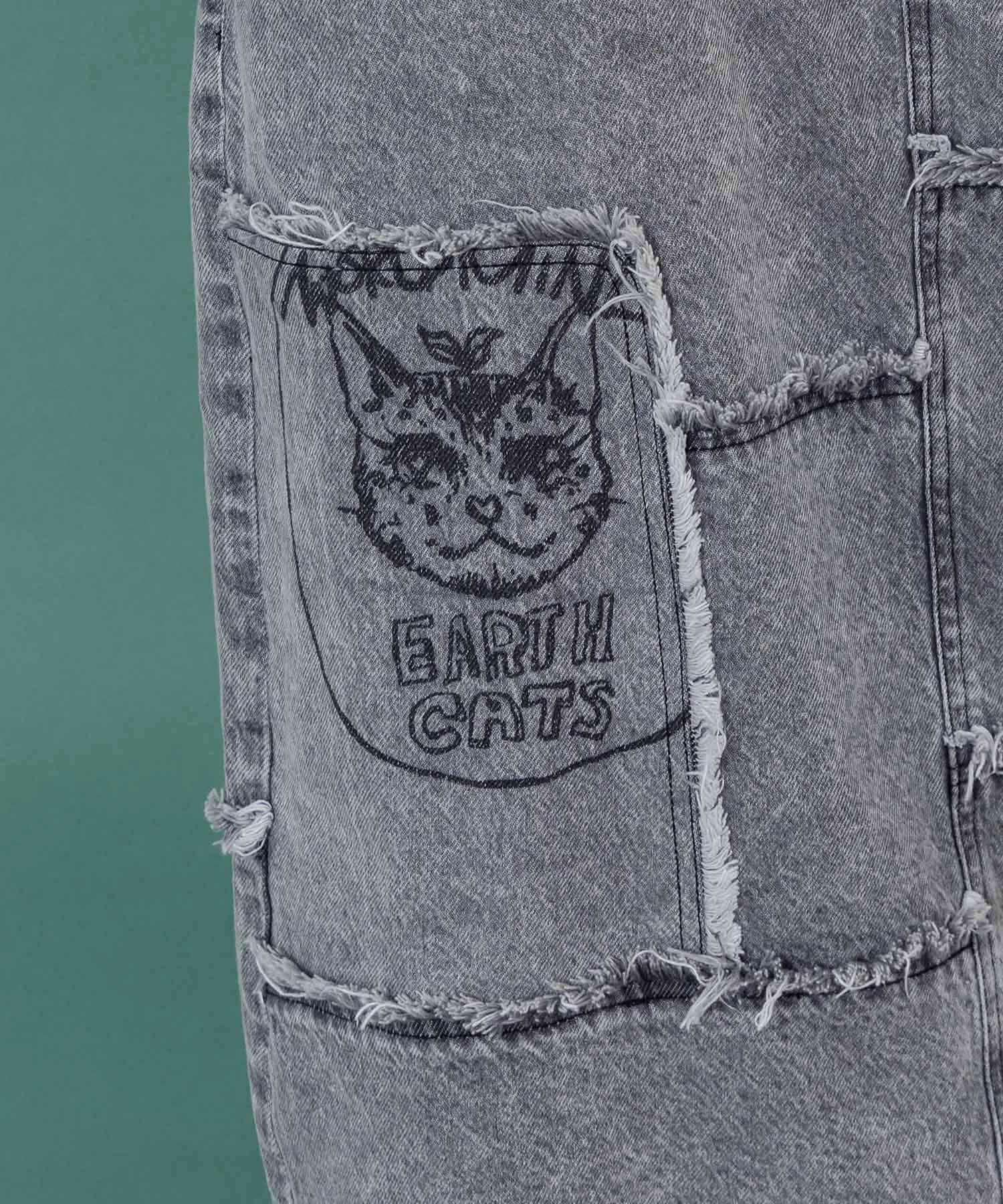 花ネコのアシメフリンジ アップリケデニムスカート-8