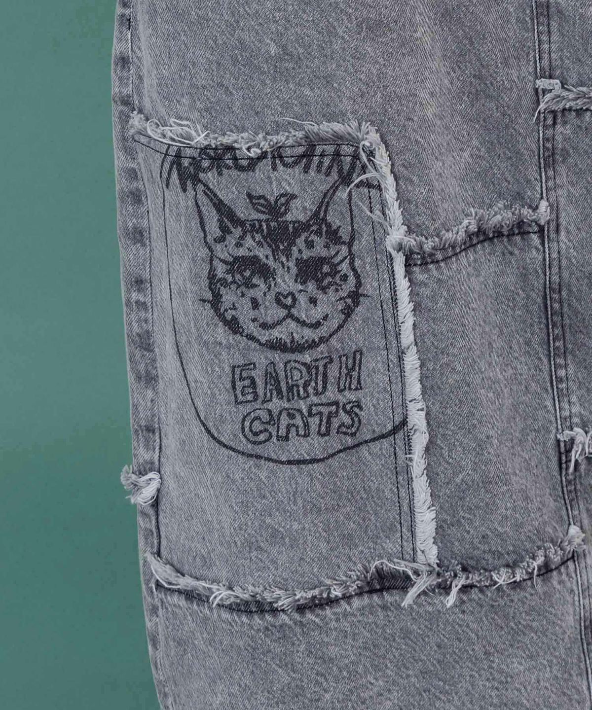 花ネコのアシメフリンジ アップリケデニムスカート-8