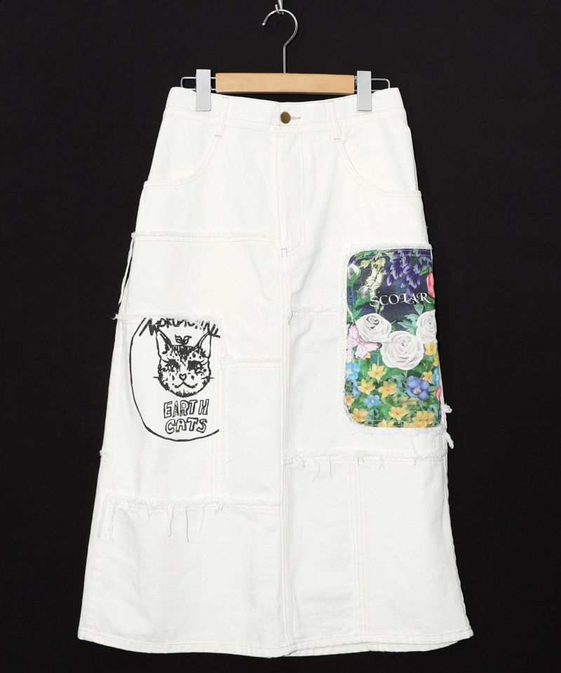 花ネコのアシメフリンジ アップリケデニムスカート-17