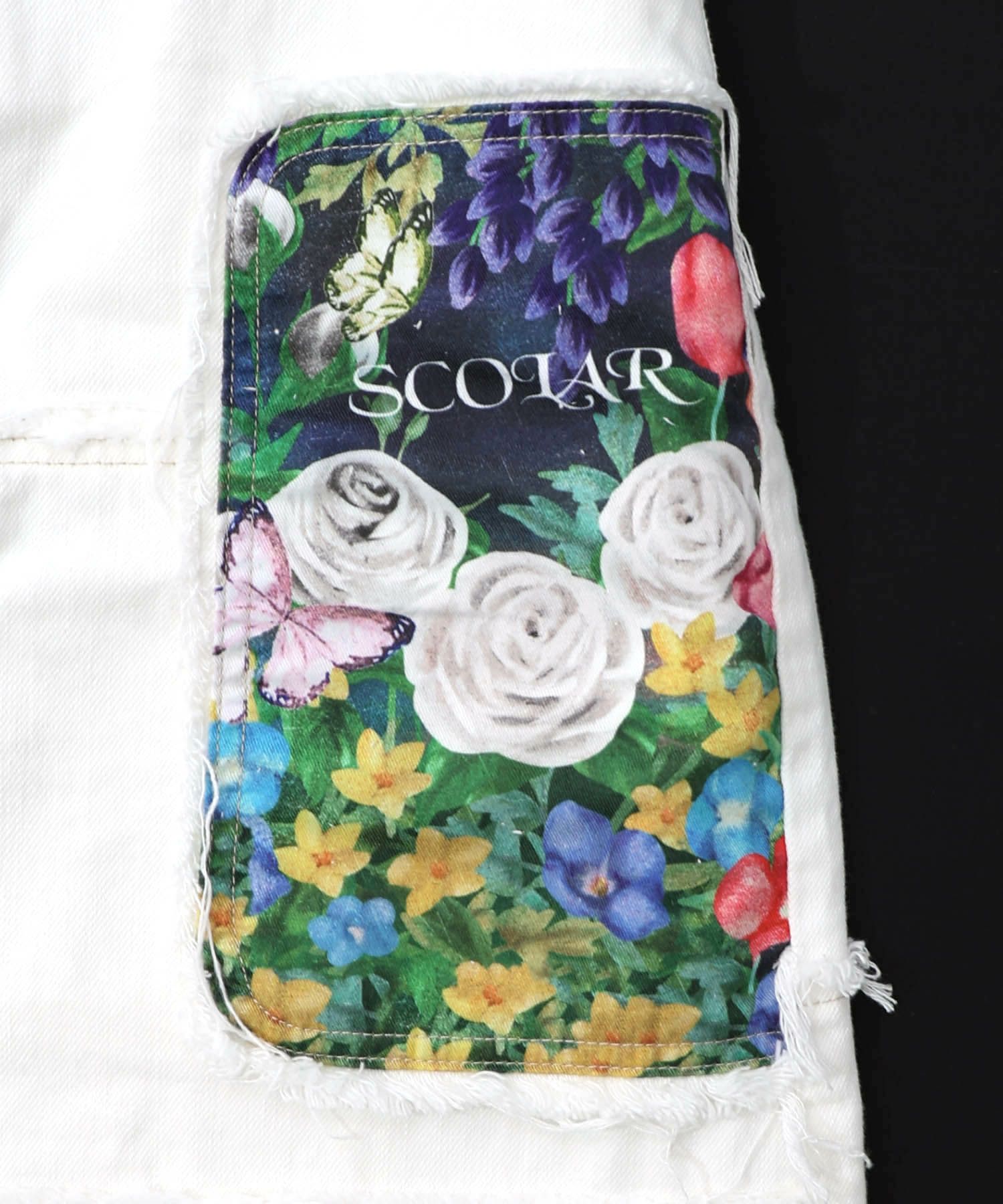 153673：花ネコのアシメフリンジ アップリケデニムスカートの通販-ScoLar