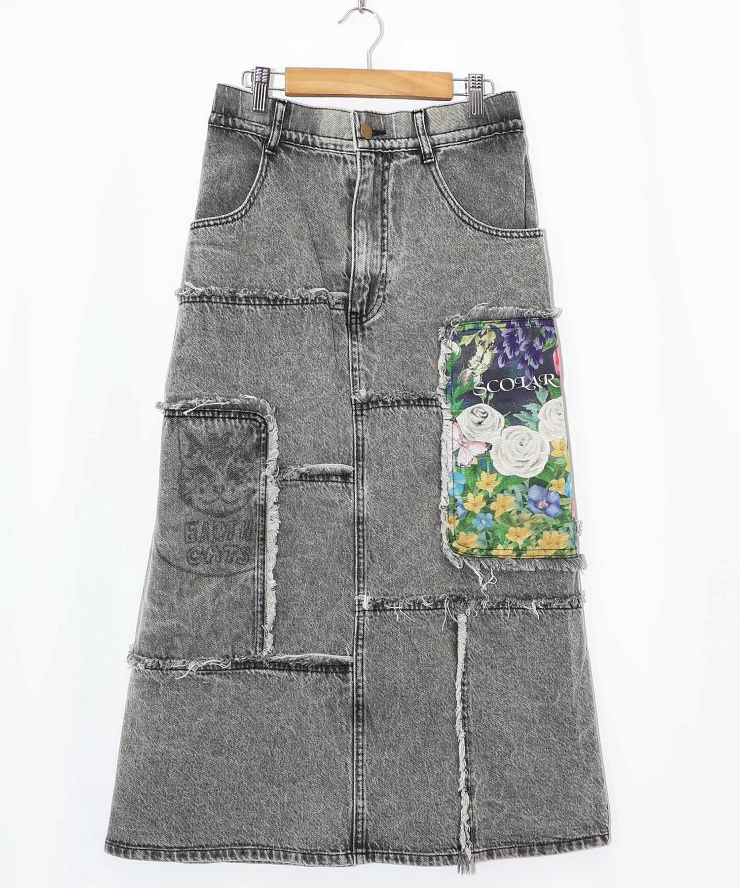 花ネコのアシメフリンジ アップリケデニムスカート-20