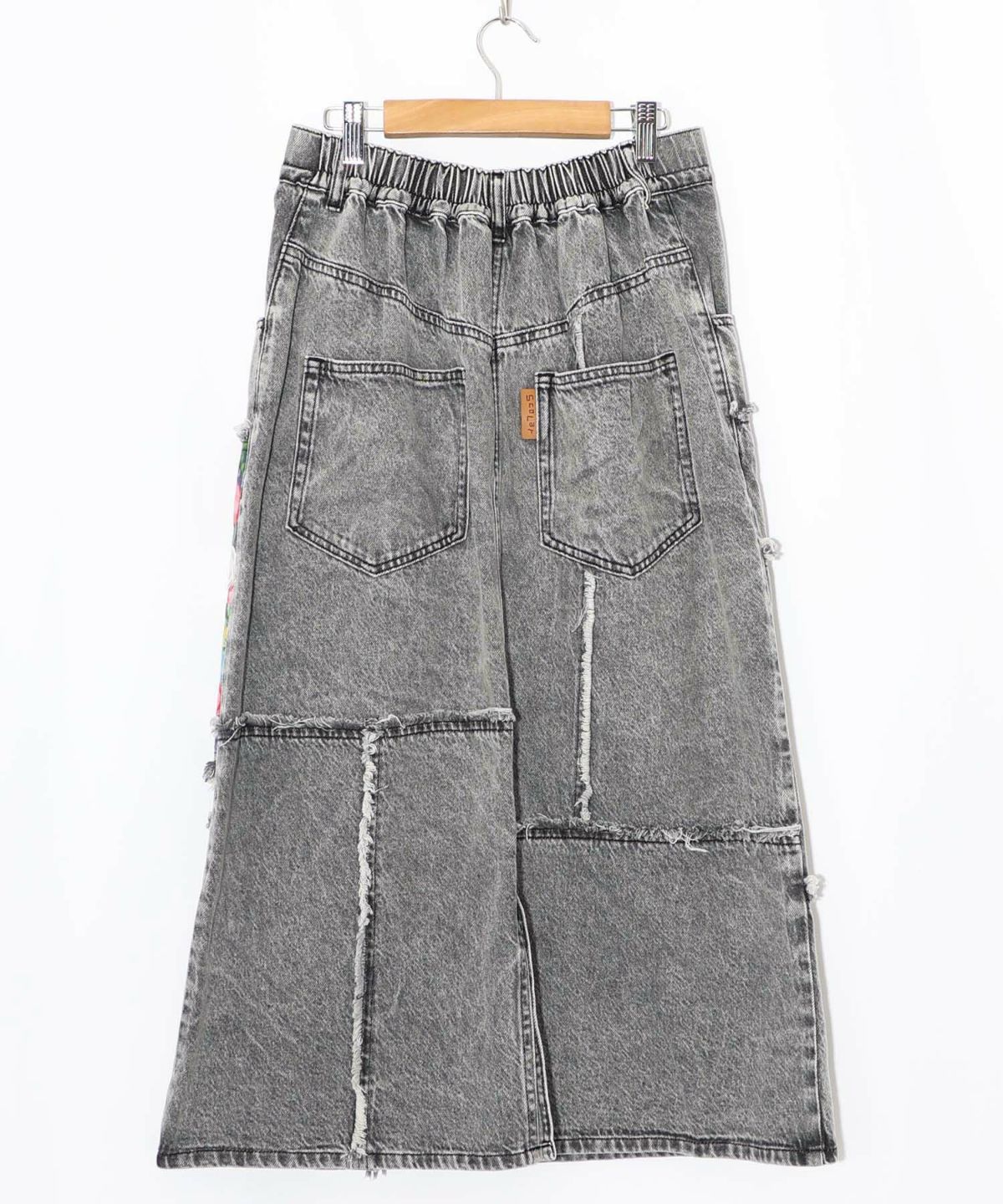 花ネコのアシメフリンジ アップリケデニムスカート-21