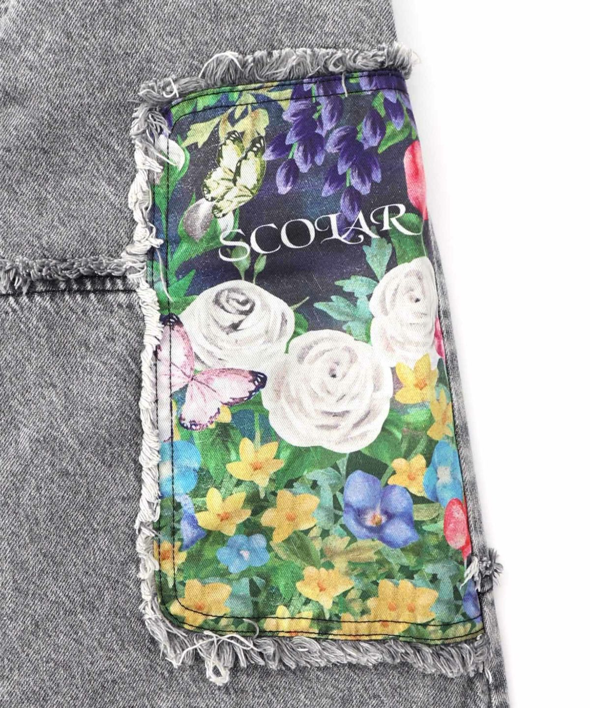 花ネコのアシメフリンジ アップリケデニムスカート-22