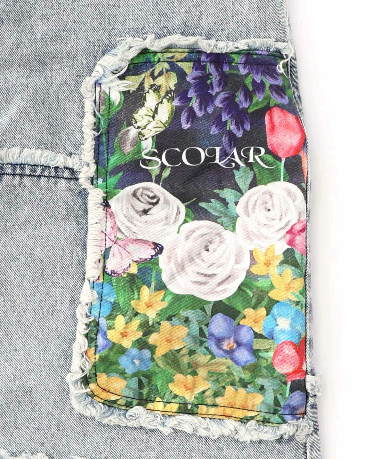 花ネコのアシメフリンジ アップリケデニムスカート-25