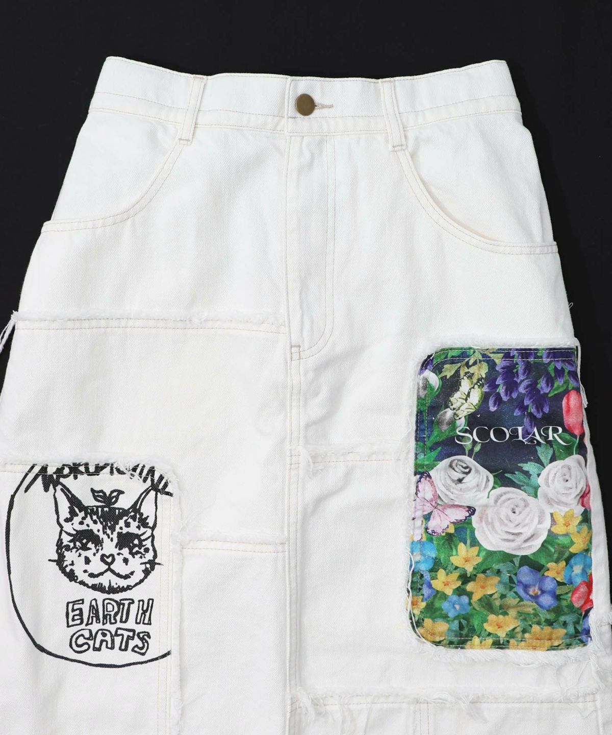 花ネコのアシメフリンジ アップリケデニムスカート-26