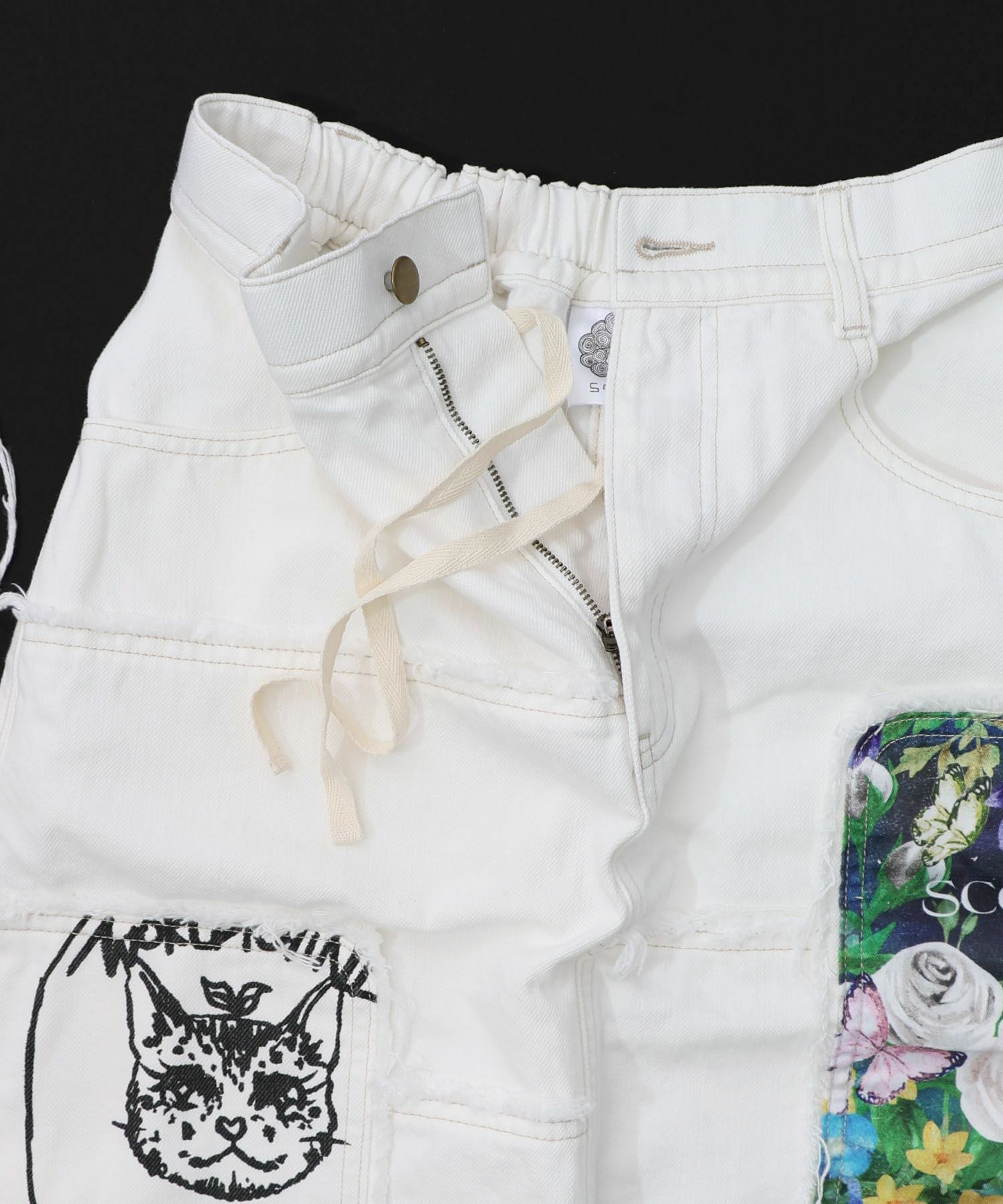 花ネコのアシメフリンジ アップリケデニムスカート-27