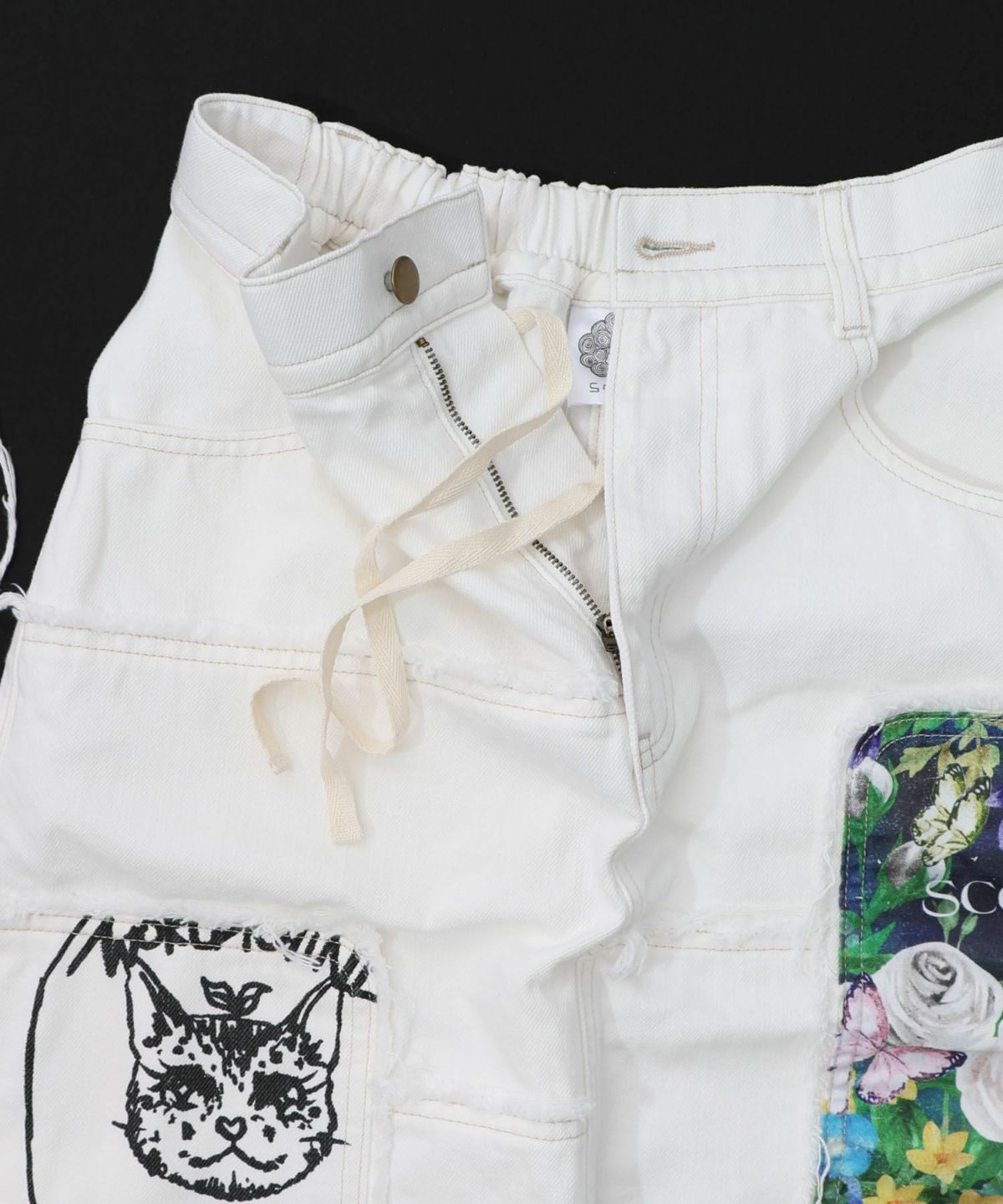 花ネコのアシメフリンジ アップリケデニムスカート-27