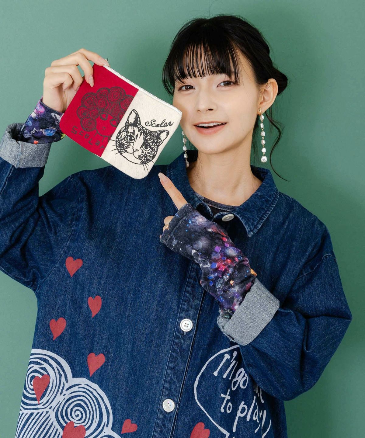 スカラーちゃん×ネコ配色フラットポーチ-1