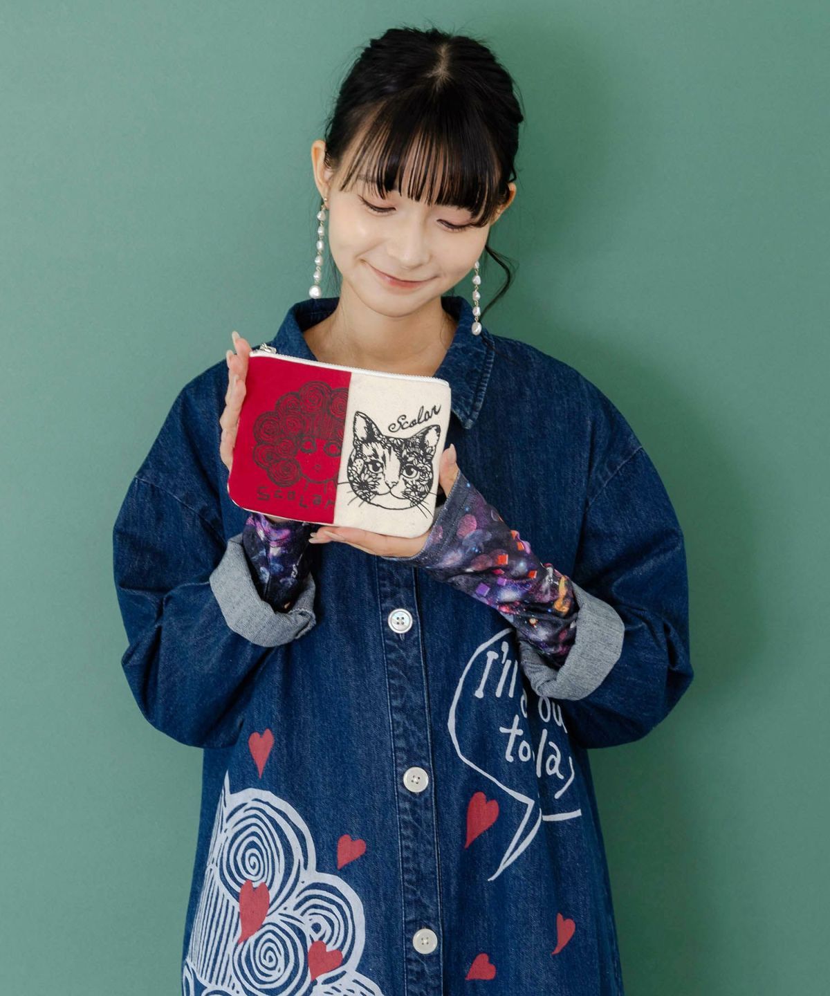 スカラーちゃん×ネコ配色フラットポーチ-2