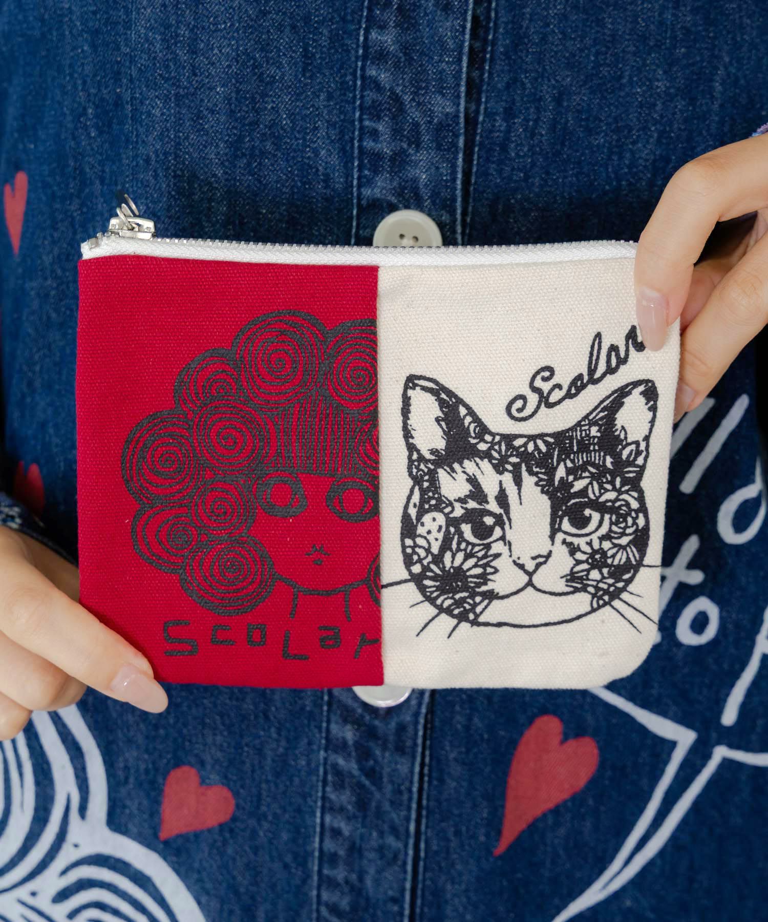 スカラーちゃん×ネコ配色フラットポーチ-4