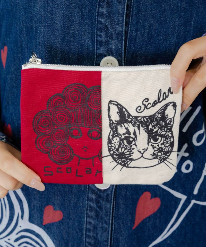 スカラーちゃん×ネコ配色フラットポーチ-4